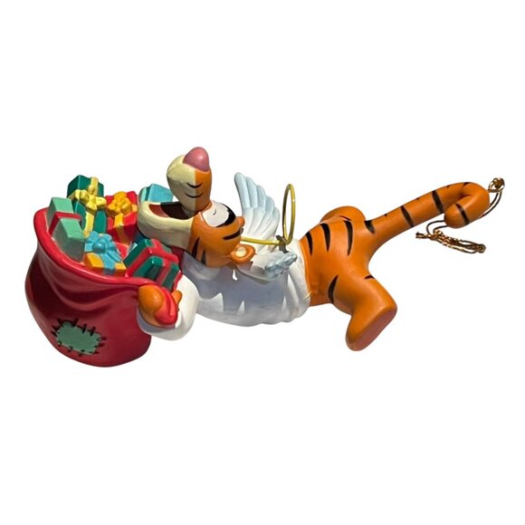 Disney Store Vintage 90s Angel Wing Tigger Ornament Santa Hat Christmas Sack Win - Picture 2 of 4
